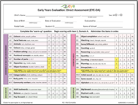 EYE-DA English Scoring Protocol Sheet